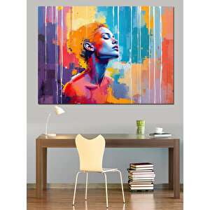 Soyut Renkli Kadın Portresi Dekoratif Kanvas - Mdf Ahşap Tablo 100x140 cm