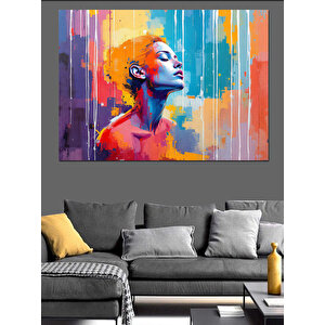 Soyut Renkli Kadın Portresi Dekoratif Kanvas - Mdf Ahşap Tablo 100x140 cm