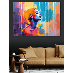 Soyut Renkli Kadın Portresi Dekoratif Kanvas - Mdf Ahşap Tablo 100x140 cm