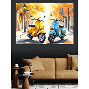 Mavi Ve Sarı Scooter Dekoratif Kanvas - Mdf Ahşap Tablo 35x50 cm