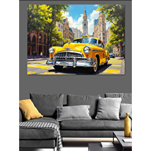 New York Sarı Taksi Sahnesi Dekoratif Kanvas - Mdf Ahşap Tablo 100x140 cm