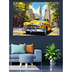 New York Sarı Taksi Sahnesi Dekoratif Kanvas - Mdf Ahşap Tablo 100x140 cm