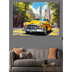 New York Sarı Taksi Sahnesi Dekoratif Kanvas - Mdf Ahşap Tablo