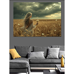 Buğday Tarlasında Kadın Silüeti Dekoratif Kanvas - Mdf Ahşap Tablo 50x70 cm