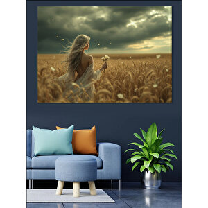 Buğday Tarlasında Kadın Silüeti Dekoratif Kanvas - Mdf Ahşap Tablo 50x70 cm