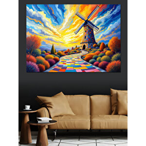Renkli Yol Ve Yel Değirmeni Dekoratif Kanvas - Mdf Ahşap Tablo 100x140 cm