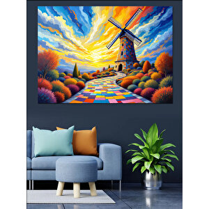 Renkli Yol Ve Yel Değirmeni Dekoratif Kanvas - Mdf Ahşap Tablo 100x140 cm