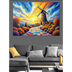 Renkli Yol Ve Yel Değirmeni Dekoratif Kanvas - Mdf Ahşap Tablo