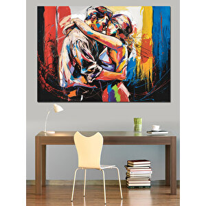 Renkli Tutkulu Aşıklar Dekoratif Kanvas - Mdf Ahşap Tablo 35x50 cm