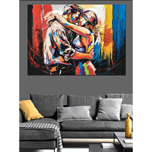 Renkli Tutkulu Aşıklar Dekoratif Kanvas - Mdf Ahşap Tablo 35x50 cm