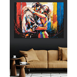 Renkli Tutkulu Aşıklar Dekoratif Kanvas - Mdf Ahşap Tablo 35x50 cm