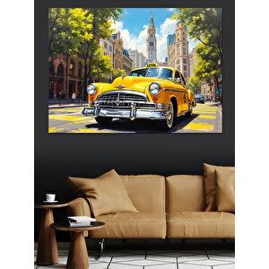 New York Sarı Taksi Sahnesi Dekoratif Kanvas - Mdf Ahşap Tablo 25x35 cm