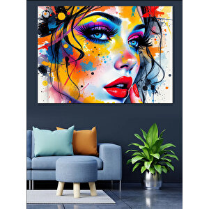 Soyut Renkli Kadın Portresi Dekoratif Kanvas - Mdf Ahşap Tablo 100x140 cm