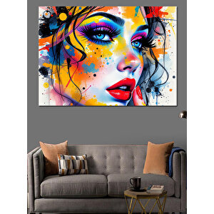 Soyut Renkli Kadın Portresi Dekoratif Kanvas - Mdf Ahşap Tablo 100x140 cm