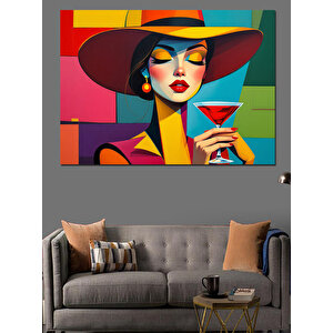 Kadeh Tutan Renkli Kadın Dekoratif Kanvas - Mdf Ahşap Tablo 100x140 cm