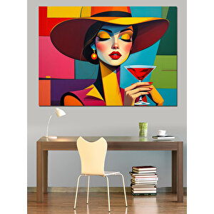 Kadeh Tutan Renkli Kadın Dekoratif Kanvas - Mdf Ahşap Tablo 100x140 cm