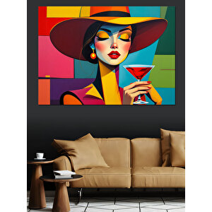 Kadeh Tutan Renkli Kadın Dekoratif Kanvas - Mdf Ahşap Tablo
