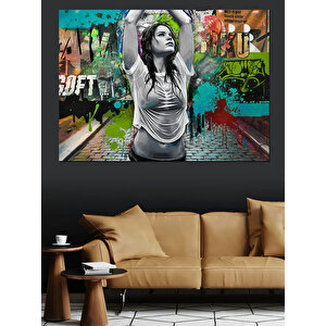 Renkli Spreyli Duvar Grafiti Dekoratif Kanvas - Mdf Ahşap Tablo 50x70 cm