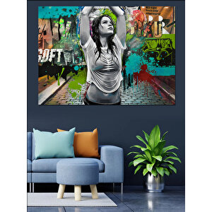 Renkli Spreyli Duvar Grafiti Dekoratif Kanvas - Mdf Ahşap Tablo 50x70 cm