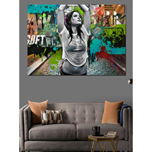 Renkli Spreyli Duvar Grafiti Dekoratif Kanvas - Mdf Ahşap Tablo 50x70 cm