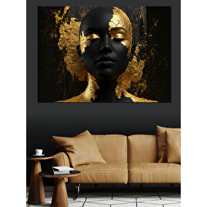 Altın Yaldızlı Kadın Portresi Dekoratif Kanvas - Mdf Ahşap Tablo