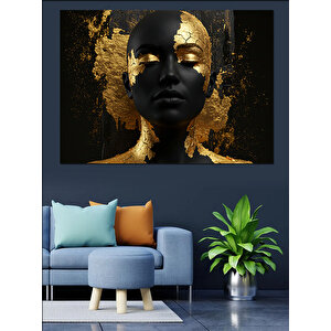 Altın Yaldızlı Kadın Portresi Dekoratif Kanvas - Mdf Ahşap Tablo