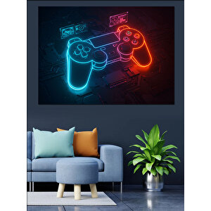 Neon Oyun Konsolu Dekoratif Kanvas - Mdf Ahşap Tablo 70x100 cm