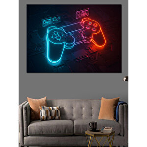 Neon Oyun Konsolu Dekoratif Kanvas - Mdf Ahşap Tablo 70x100 cm
