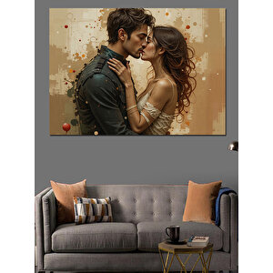 Sarılıp Buluşan Aşık Çift Dekoratif Kanvas - Mdf Ahşap Tablo 35x50 cm