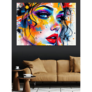 Soyut Renkli Kadın Portresi Dekoratif Kanvas - Mdf Ahşap Tablo 70x100 cm