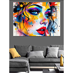 Soyut Renkli Kadın Portresi Dekoratif Kanvas - Mdf Ahşap Tablo
