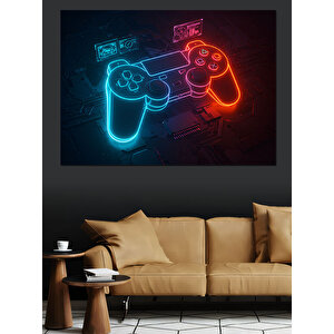 Neon Oyun Konsolu Dekoratif Kanvas - Mdf Ahşap Tablo