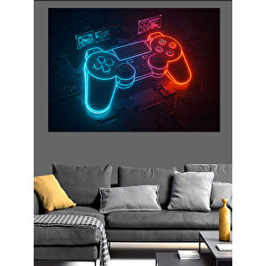 Neon Oyun Konsolu Dekoratif Kanvas - Mdf Ahşap Tablo
