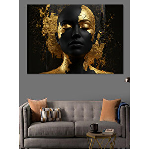 Altın Yaldızlı Kadın Portresi Dekoratif Kanvas - Mdf Ahşap Tablo 70x100 cm