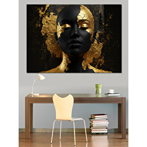 Altın Yaldızlı Kadın Portresi Dekoratif Kanvas - Mdf Ahşap Tablo 70x100 cm