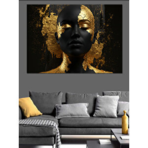 Altın Yaldızlı Kadın Portresi Dekoratif Kanvas - Mdf Ahşap Tablo 70x100 cm