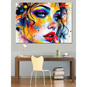 Soyut Renkli Kadın Portresi Dekoratif Kanvas - Mdf Ahşap Tablo