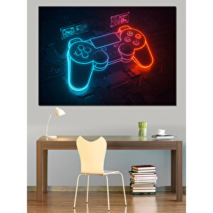 Neon Oyun Konsolu Dekoratif Kanvas - Mdf Ahşap Tablo 100x140 cm
