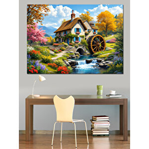 Ormanda Su Değirmeni Dekoratif Kanvas - Mdf Ahşap Tablo 70x100 cm