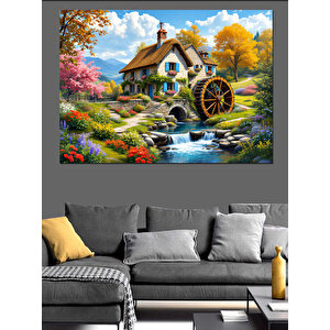 Ormanda Su Değirmeni Dekoratif Kanvas - Mdf Ahşap Tablo 70x100 cm