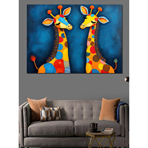 Renkli Zürafa Çifti Dekoratif Kanvas - Mdf Ahşap Tablo 100x140 cm