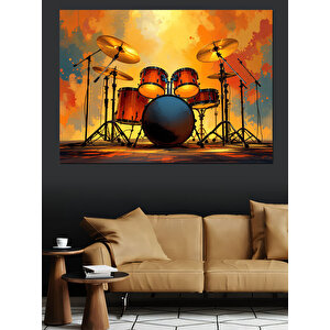 Canlı Renkli Davul Seti Dekoratif Kanvas - Mdf Ahşap Tablo 100x140 cm