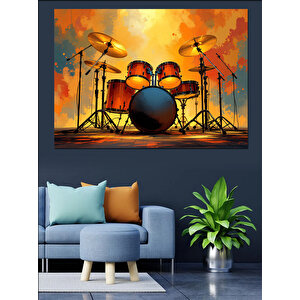 Canlı Renkli Davul Seti Dekoratif Kanvas - Mdf Ahşap Tablo 100x140 cm