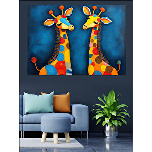 Renkli Zürafa Çifti Dekoratif Kanvas - Mdf Ahşap Tablo