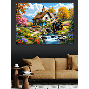 Ormanda Su Değirmeni Dekoratif Kanvas - Mdf Ahşap Tablo 50x70 cm