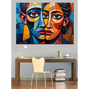 Soyut Renkli Kadın Portresi Dekoratif Kanvas - Mdf Ahşap Tablo 35x50 cm
