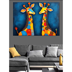 Renkli Zürafa Çifti Dekoratif Kanvas - Mdf Ahşap Tablo 70x100 cm