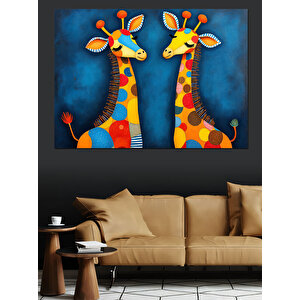Renkli Zürafa Çifti Dekoratif Kanvas - Mdf Ahşap Tablo