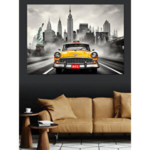 New York Sarı Taksi Dekoratif Kanvas - Mdf Ahşap Tablo 70x100 cm