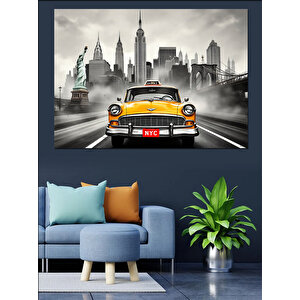 New York Sarı Taksi Dekoratif Kanvas - Mdf Ahşap Tablo 70x100 cm